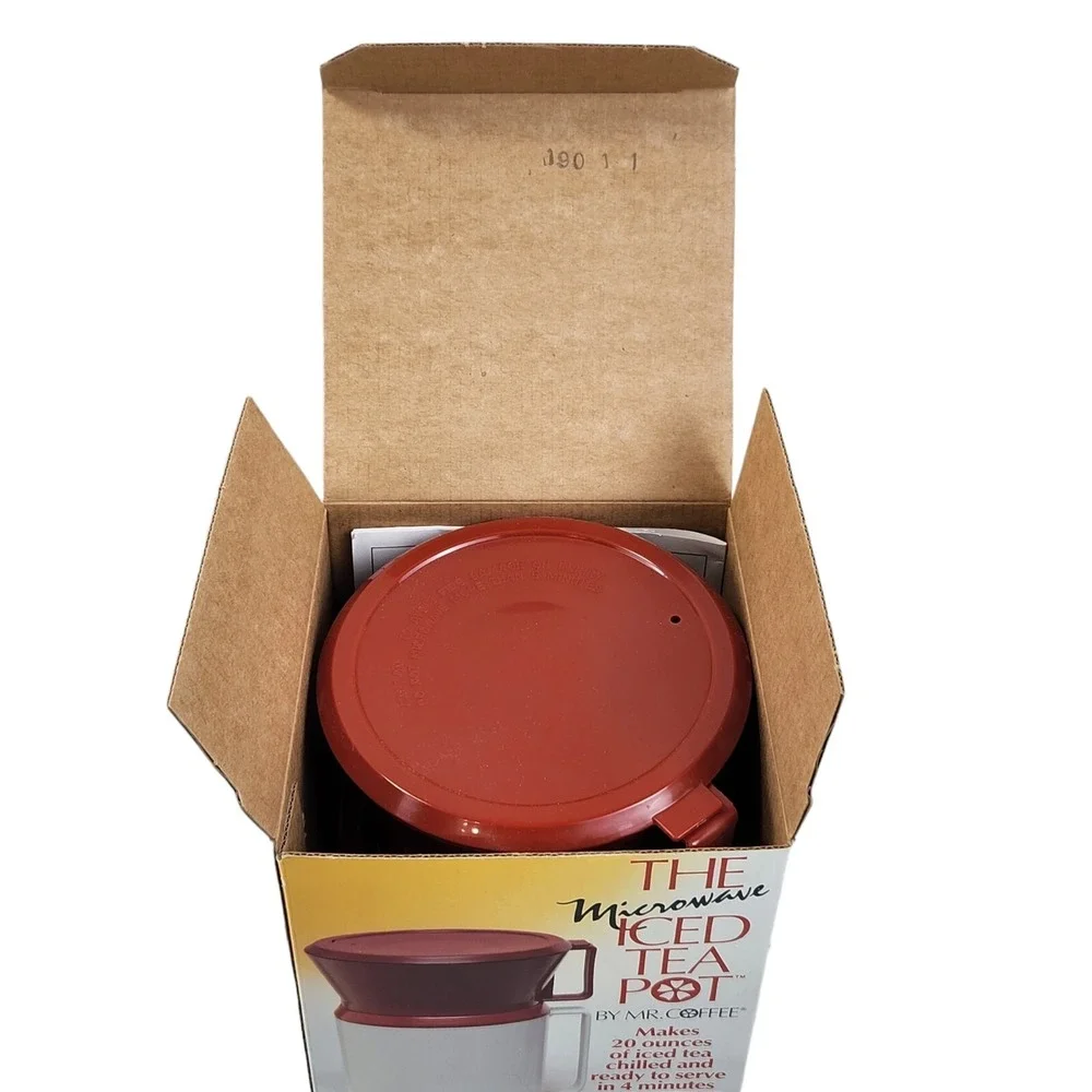 ICED TEA MAKER Vintage MR. COFFEE Microwave Brewing Pot Red & White  20 Oz NEW